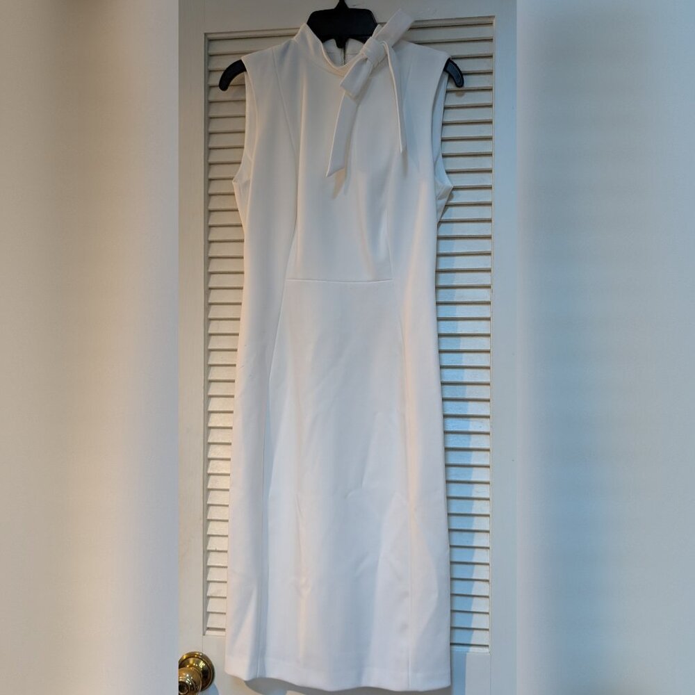 Calvin Klein Bow-Neck White Sheath Dress | Size 2